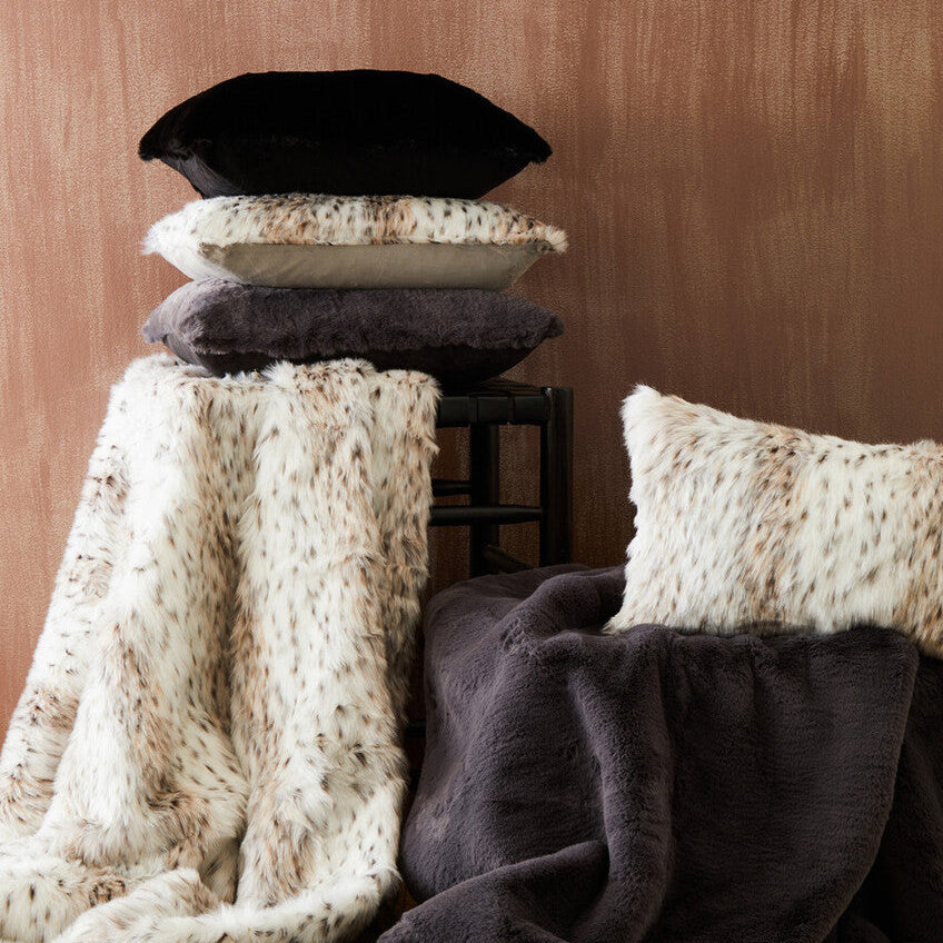 Grey Square Faux Fur Cushion