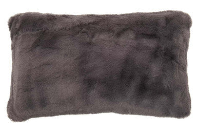 Grey Rectangular Faux Fur Cushion