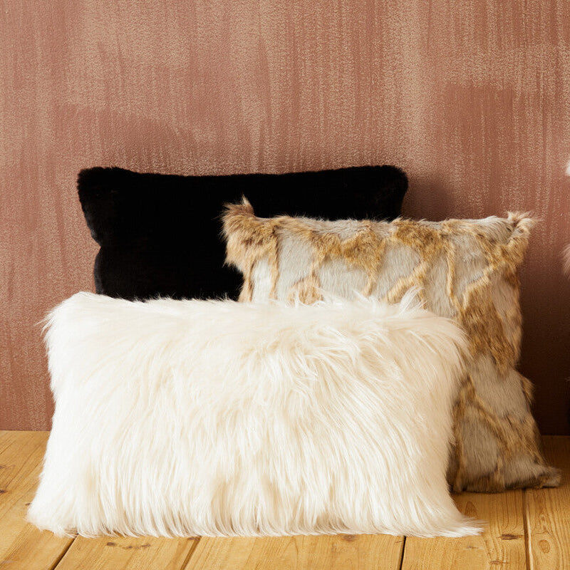 Grey Rectangular Faux Fur Cushion