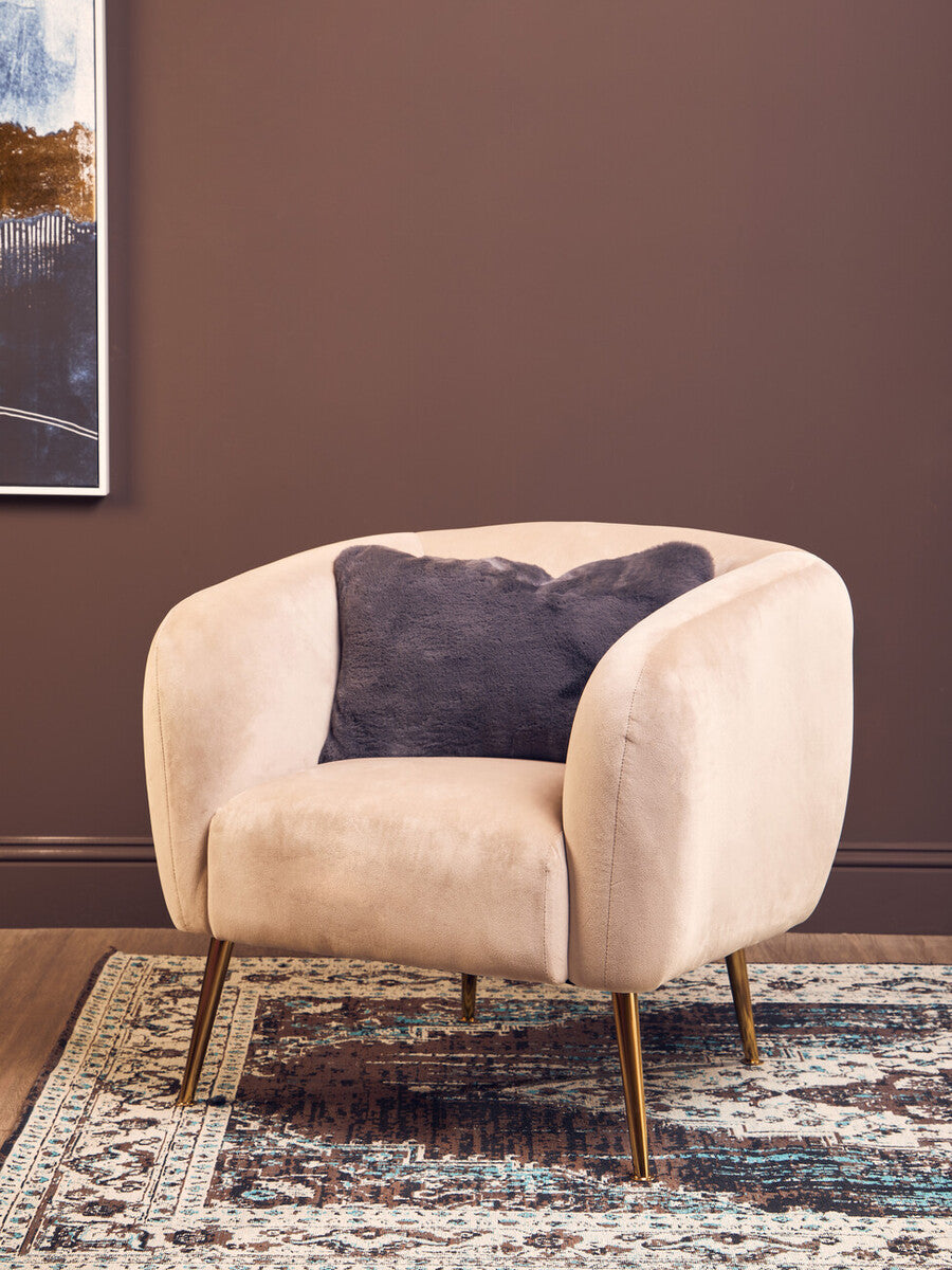 Grey Rectangular Faux Fur Cushion
