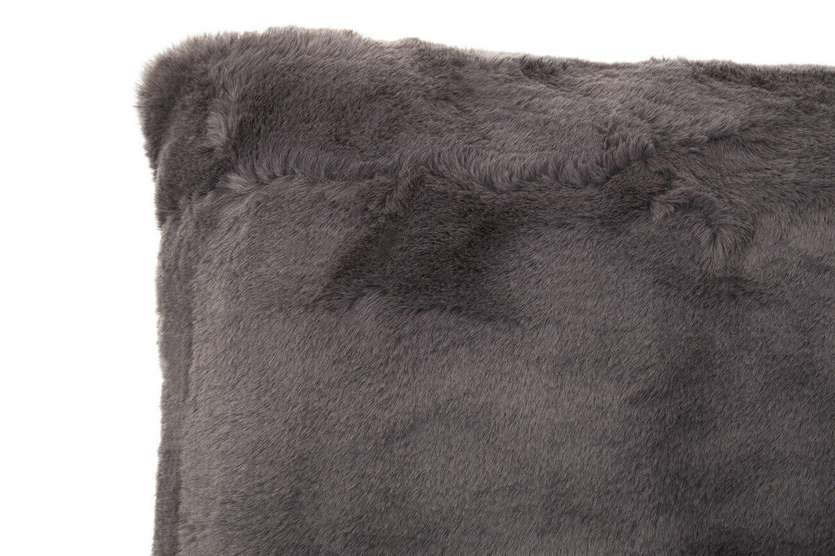 Grey Rectangular Faux Fur Cushion