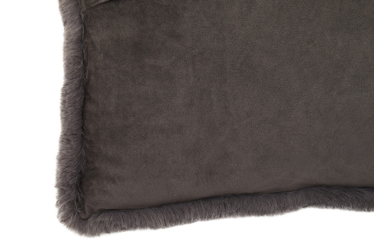 Grey Rectangular Faux Fur Cushion