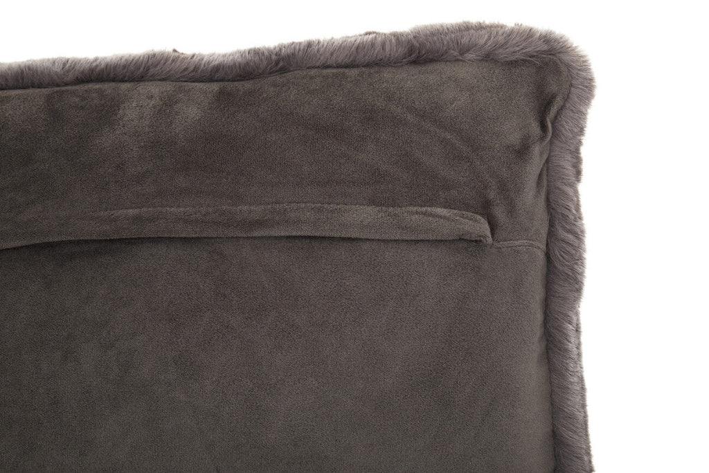 Grey Rectangular Faux Fur Cushion