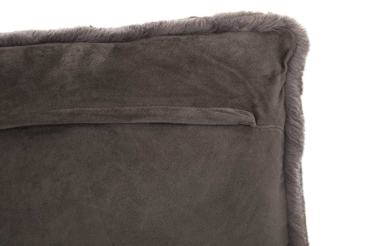 Grey Rectangular Faux Fur Cushion