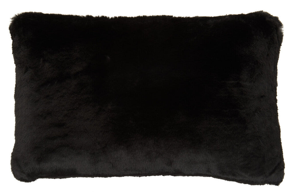 Black Rectangular Faux Fur Cushion