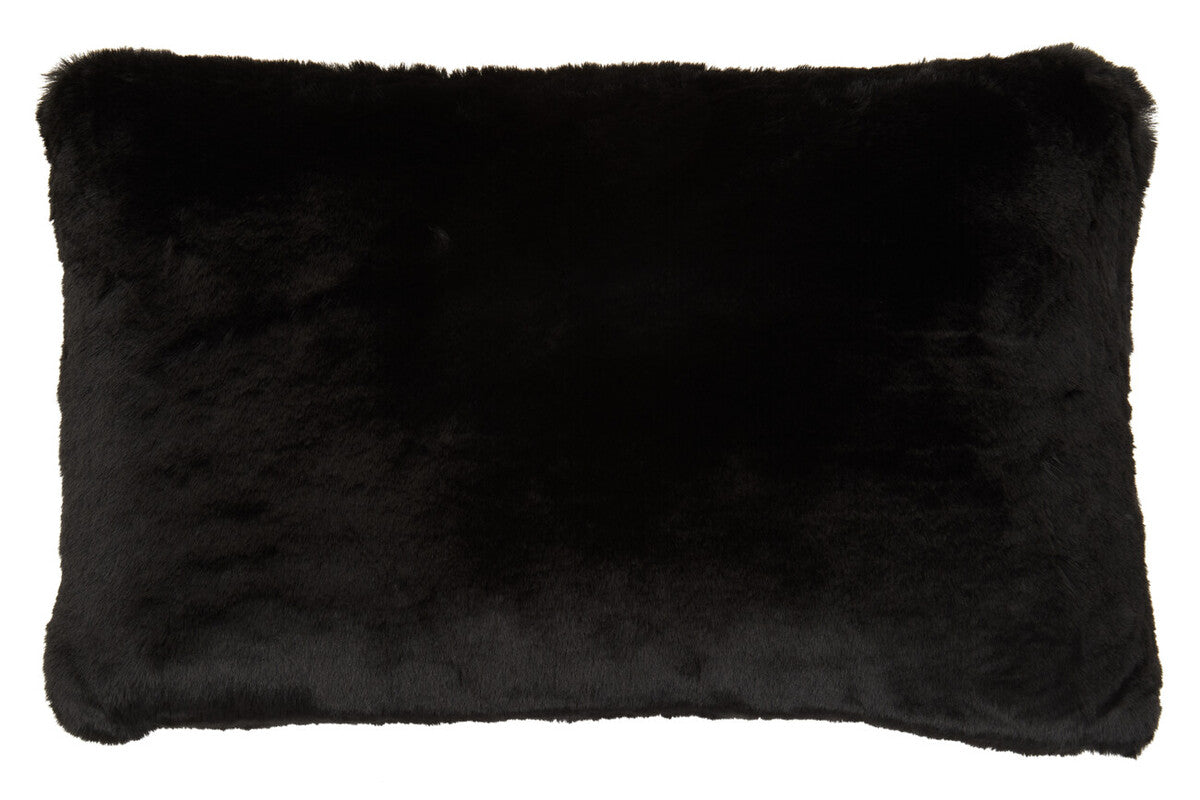 Black Rectangular Faux Fur Cushion