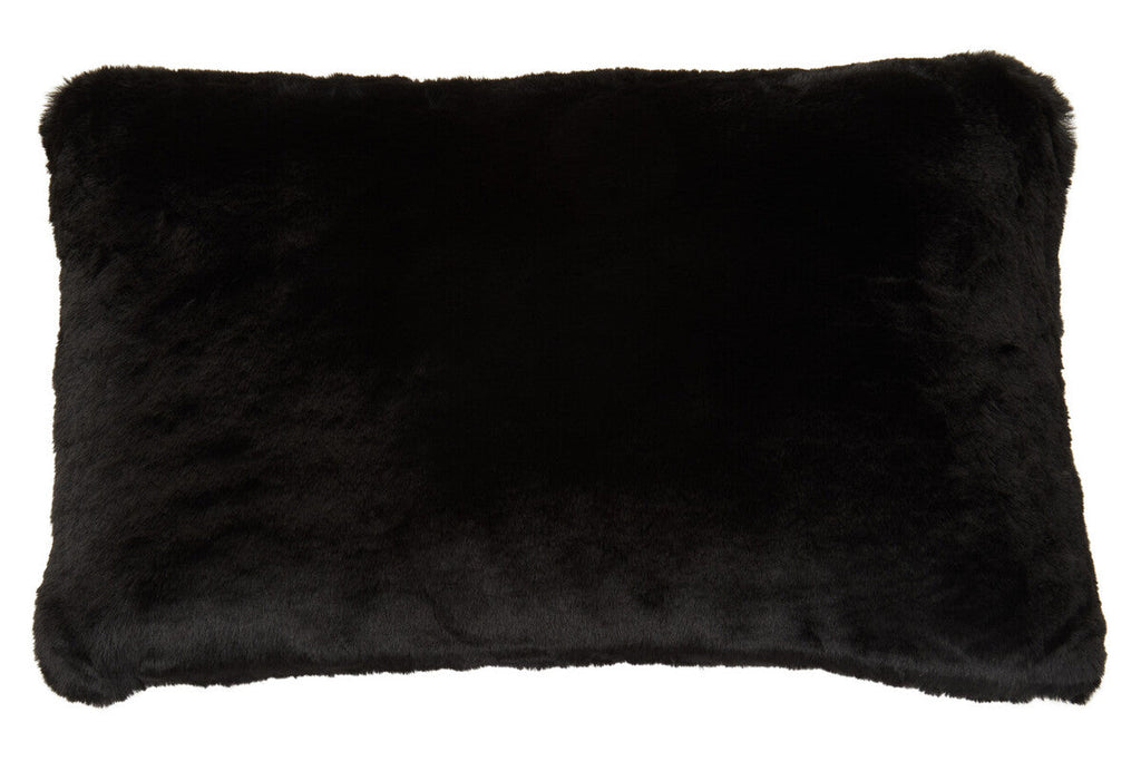 Black Rectangular Faux Fur Cushion