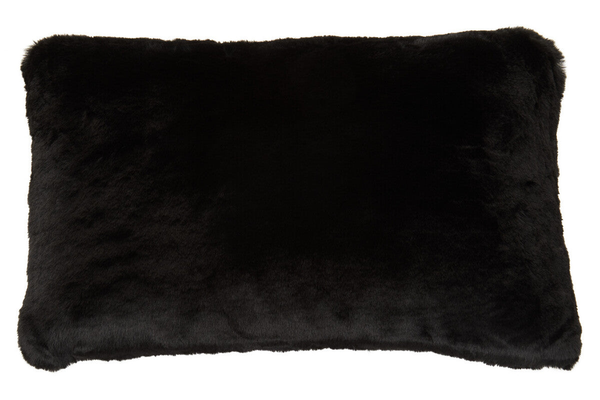 Black Rectangular Faux Fur Cushion