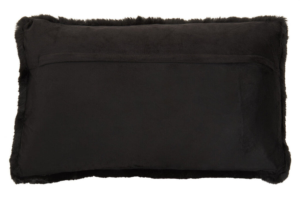 Black Rectangular Faux Fur Cushion