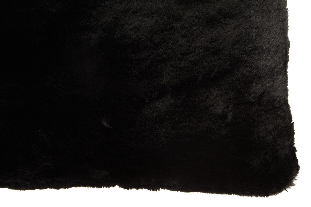 Black Rectangular Faux Fur Cushion