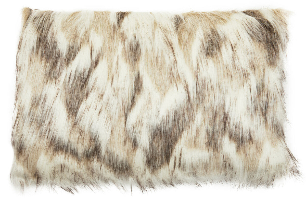 Natural Rectangular Faux Fur Cushion