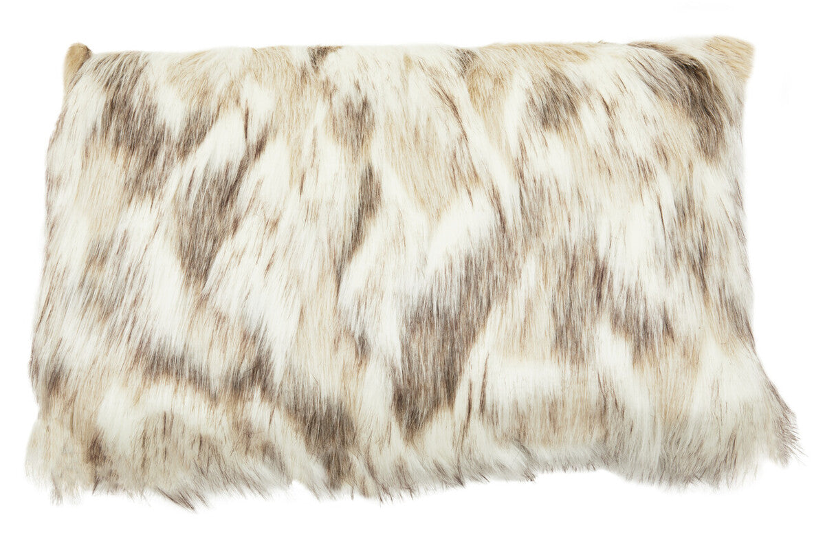 Natural Rectangular Faux Fur Cushion