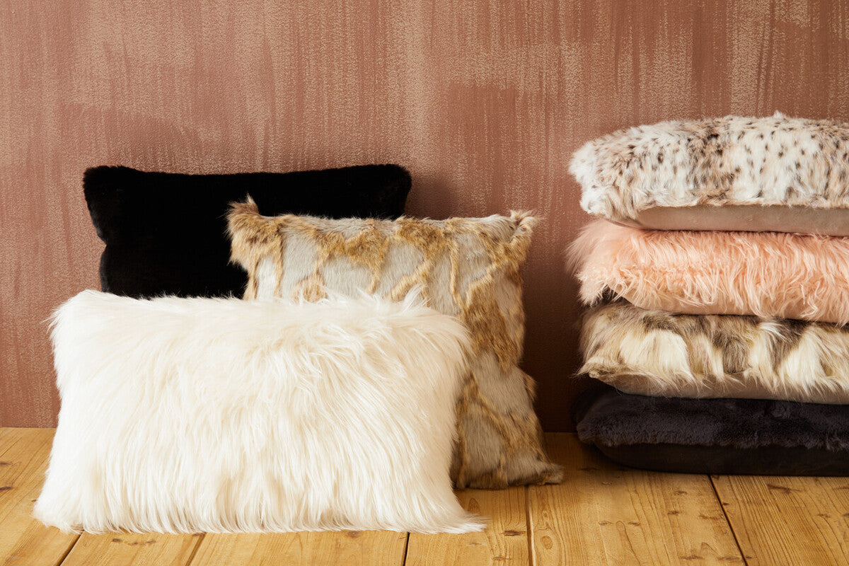 Natural Rectangular Faux Fur Cushion