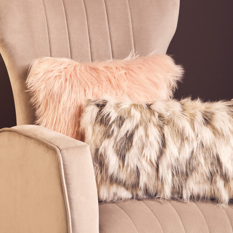 Natural Rectangular Faux Fur Cushion