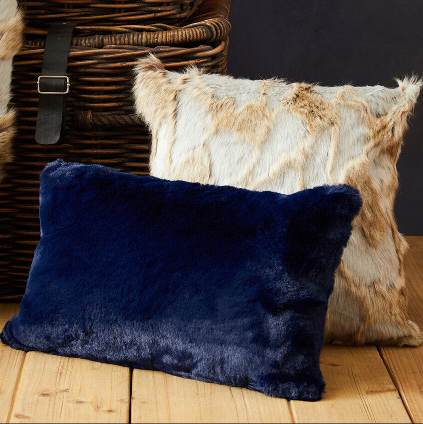 Grey And Natural Square Fur Cushion