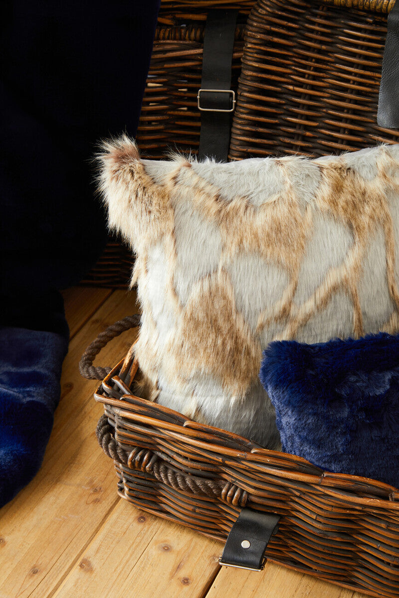 Grey And Natural Square Fur Cushion