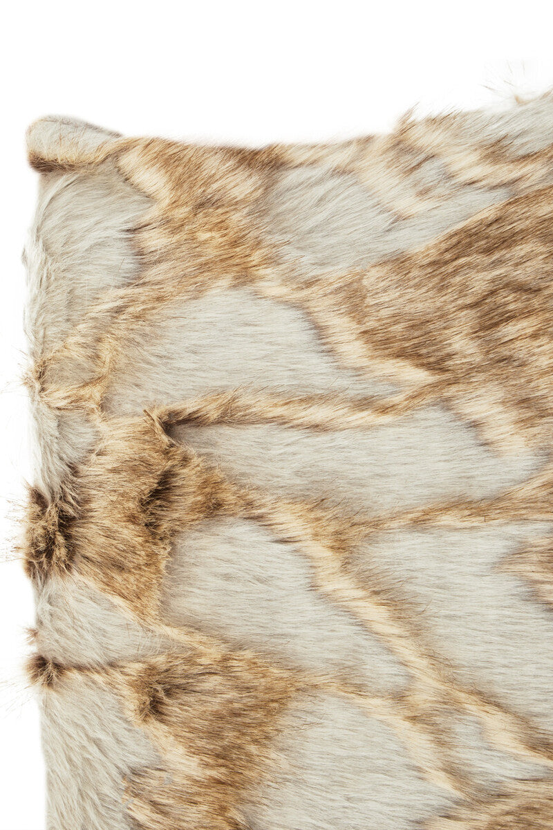 Grey And Natural Square Fur Cushion