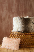 Mongolian Faux Fur Pink Rectangular Cushion