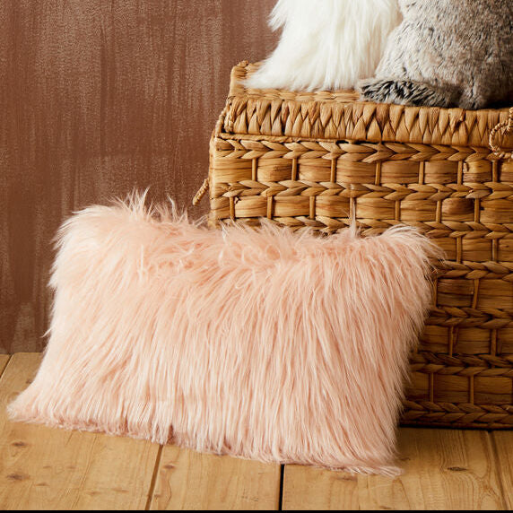 Mongolian Faux Fur Pink Rectangular Cushion