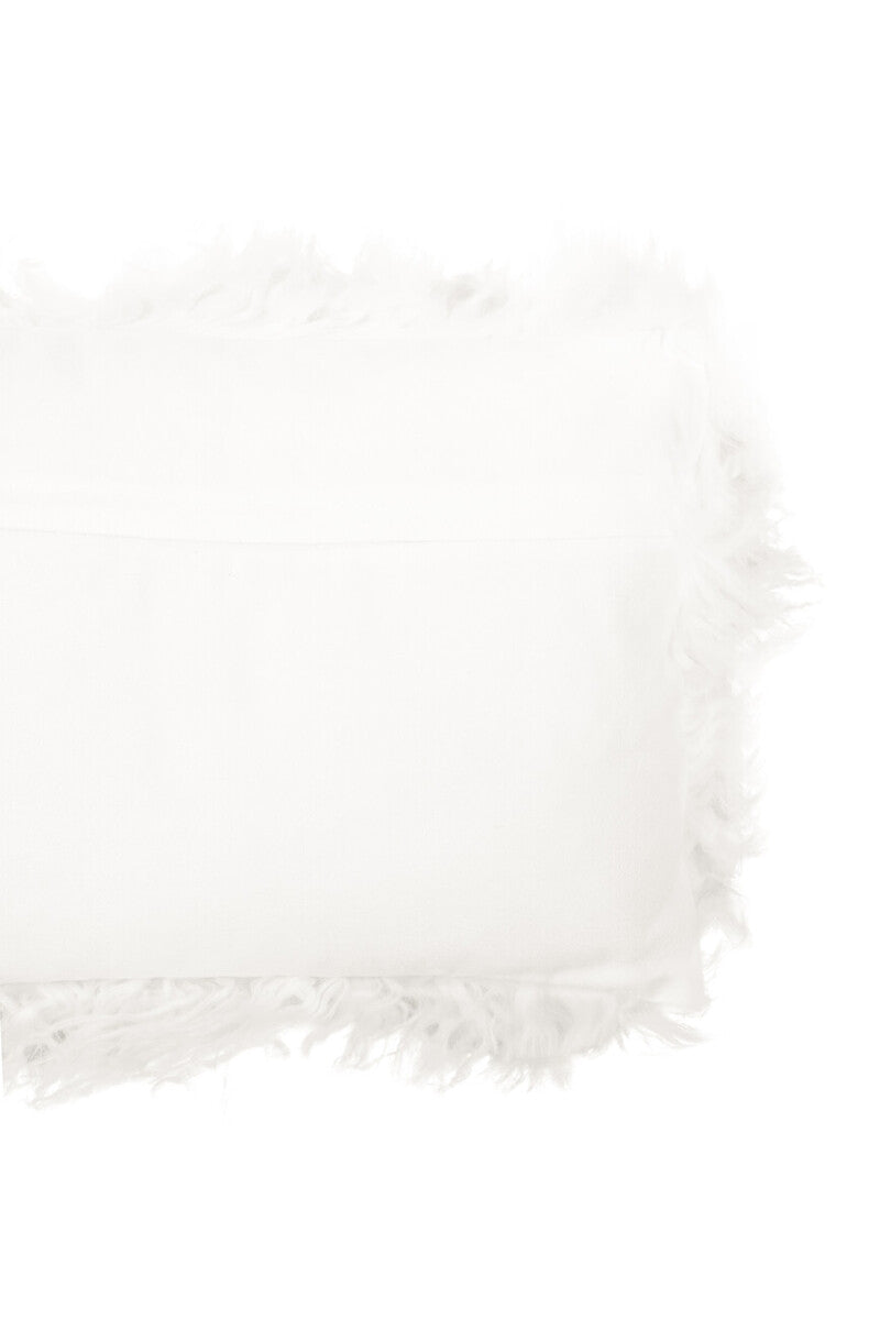 White Mongolian Fur Rectangular Cushion