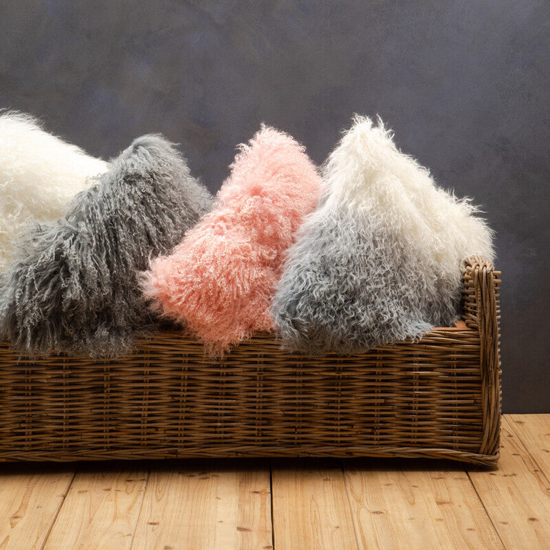 Real Mongolian Fur Grey Square Cushion