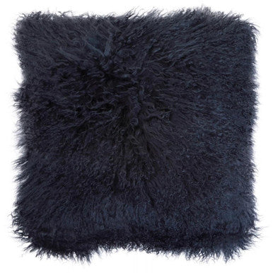 Real Mongolian Fur Black Square Cushion