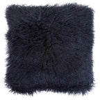 Real Mongolian Fur Black Square Cushion