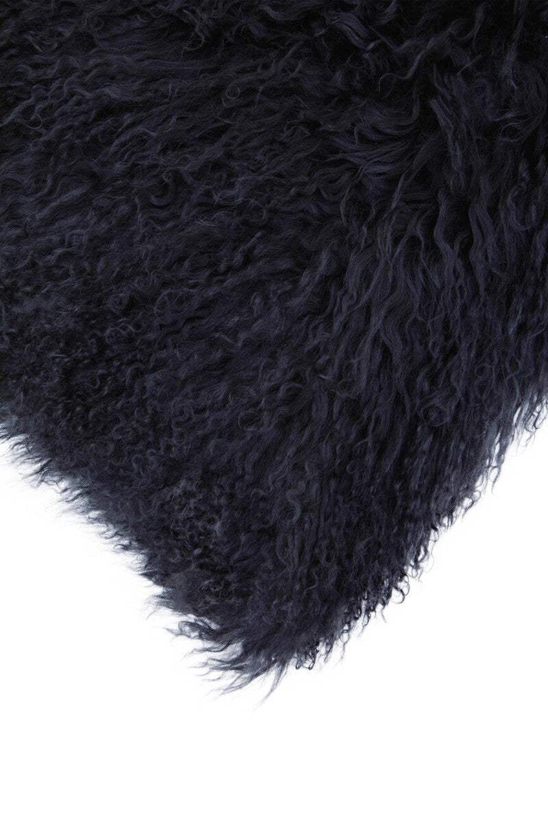Real Mongolian Fur Black Square Cushion