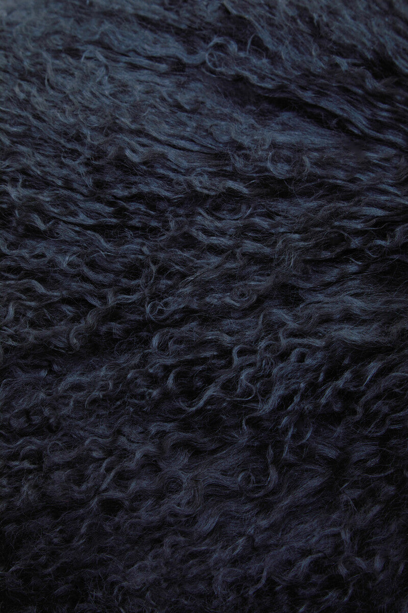 Real Mongolian Fur Black Square Cushion