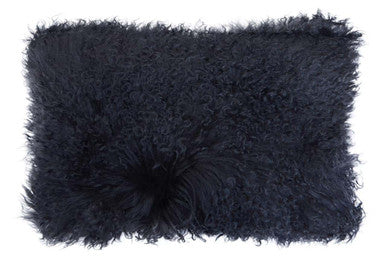 Real Mongolian Fur Black Rectangular Cushion