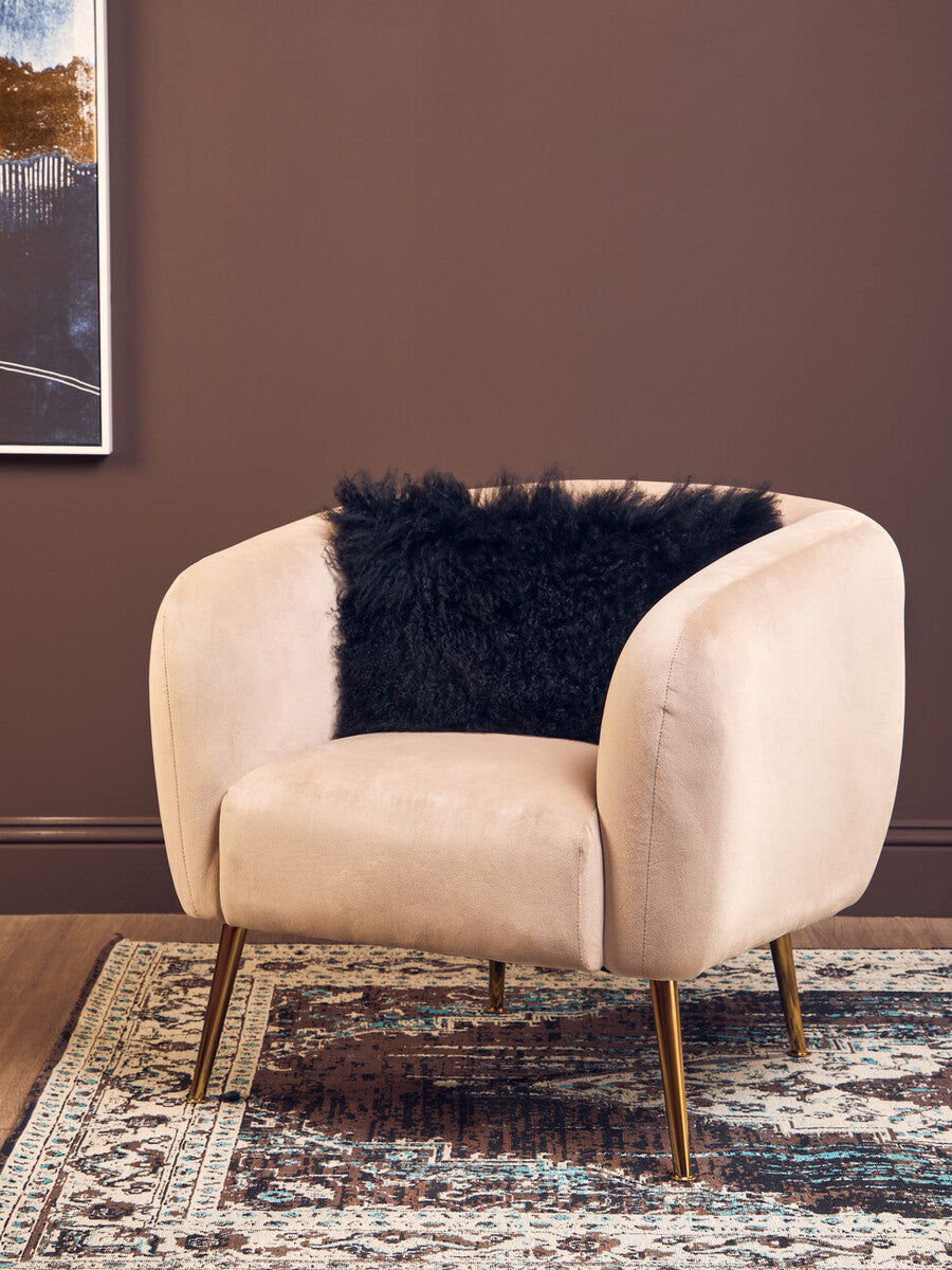 Real Mongolian Fur Black Rectangular Cushion
