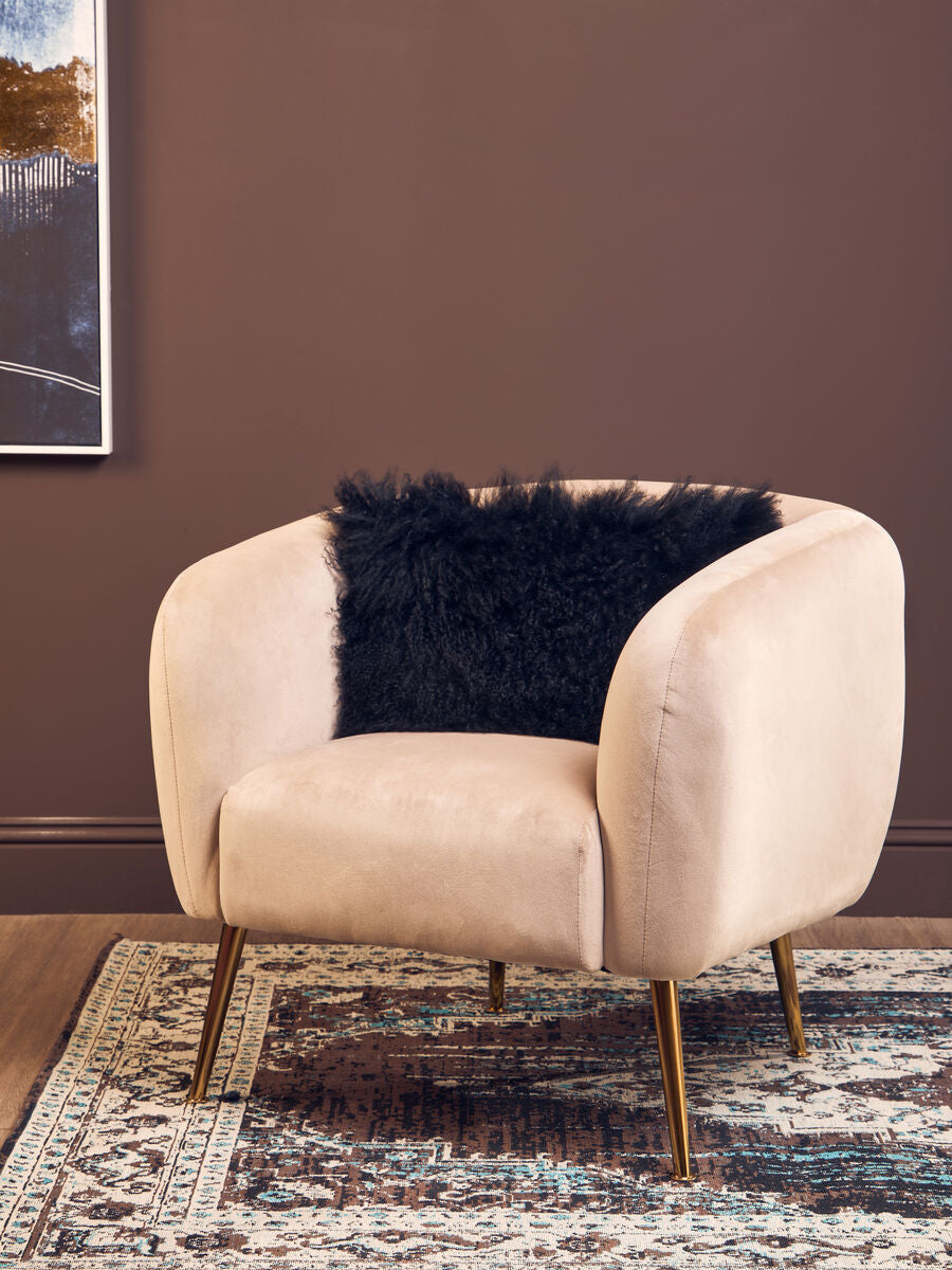 Real Mongolian Fur Black Rectangular Cushion
