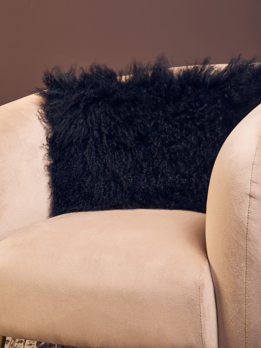 Real Mongolian Fur Black Rectangular Cushion