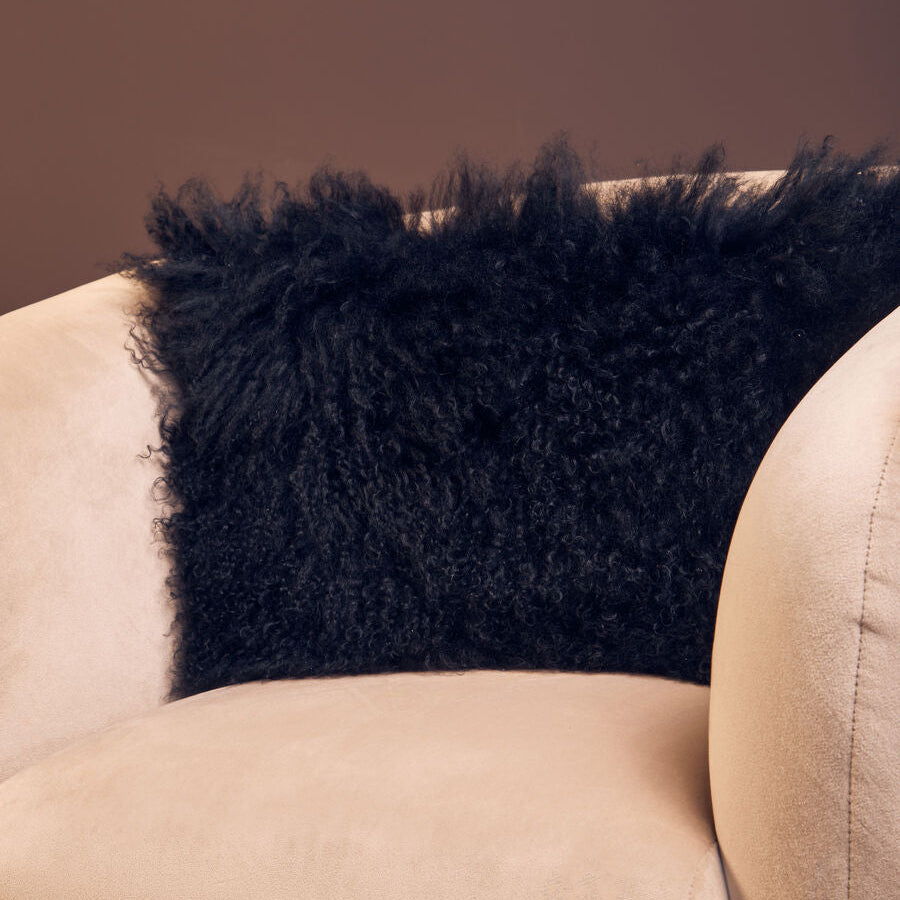 Real Mongolian Fur Black Rectangular Cushion