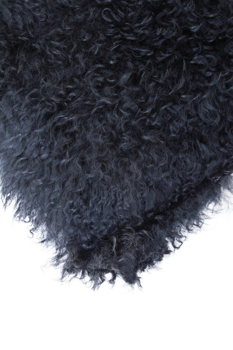 Real Mongolian Fur Black Rectangular Cushion