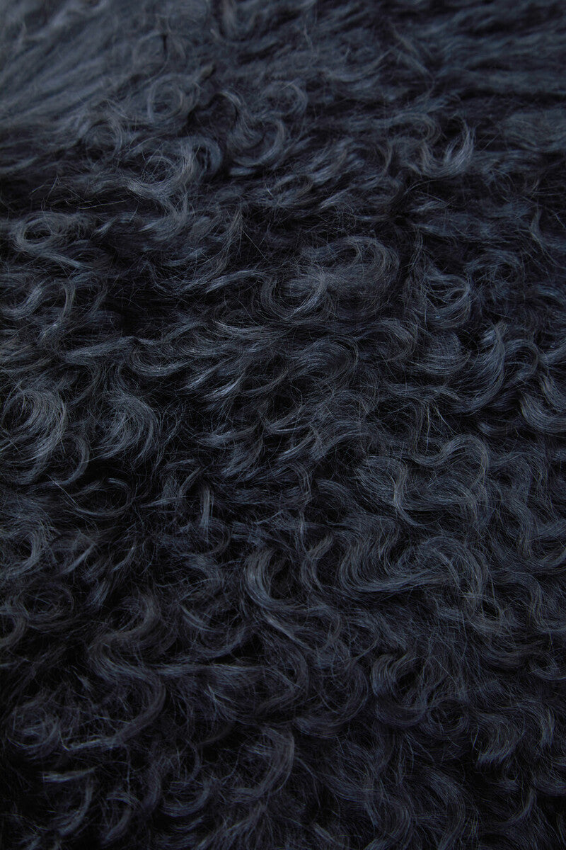 Real Mongolian Fur Black Rectangular Cushion