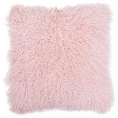 Real Mongolian Fur Pink Square Cushion