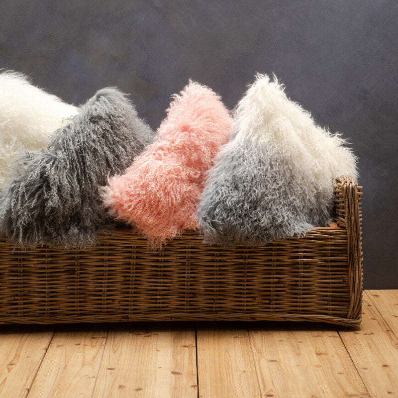 Real Mongolian Fur Pink Square Cushion