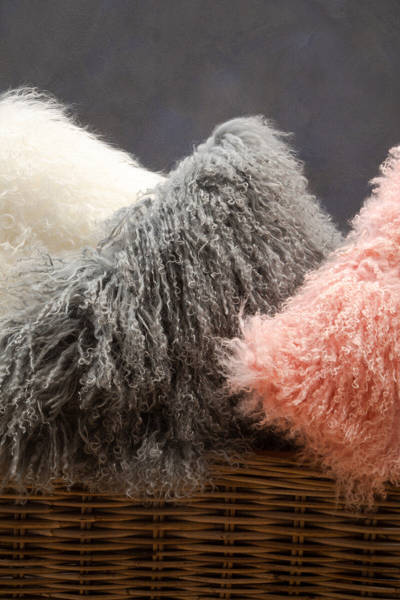 Real Mongolian Fur Pink Square Cushion