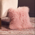 Real Mongolian Fur Pink Square Cushion