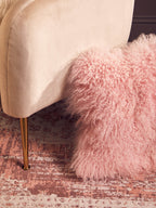 Real Mongolian Fur Pink Square Cushion