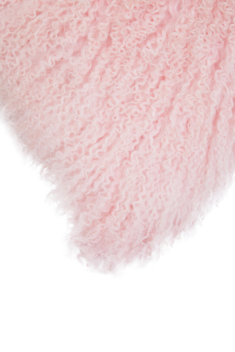 Real Mongolian Fur Pink Square Cushion