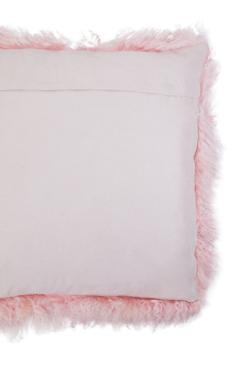 Real Mongolian Fur Pink Square Cushion