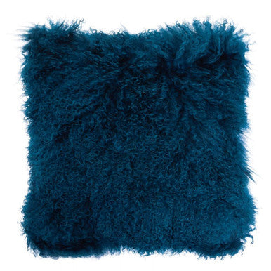 Real Mongolian Fur Teal Square Cushion