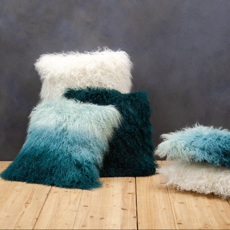 Real Mongolian Fur Teal Square Cushion