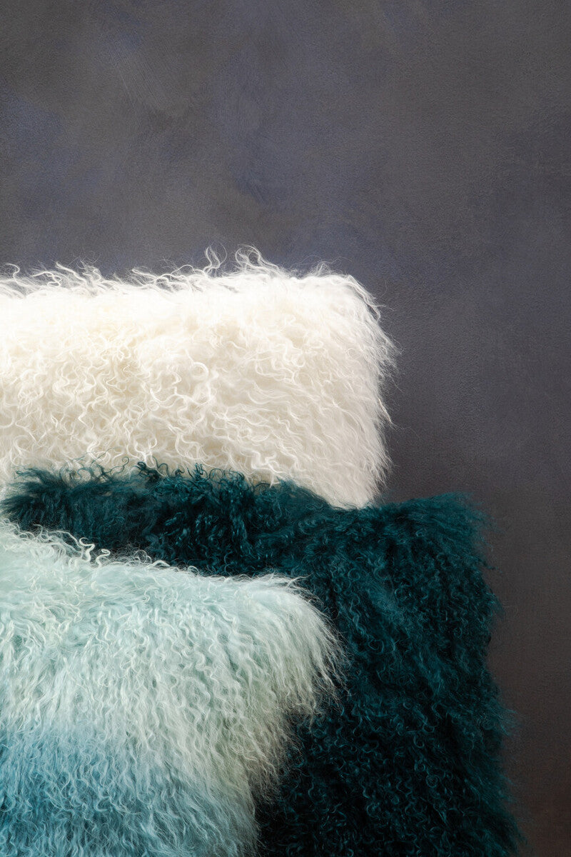 Real Mongolian Fur Teal Square Cushion