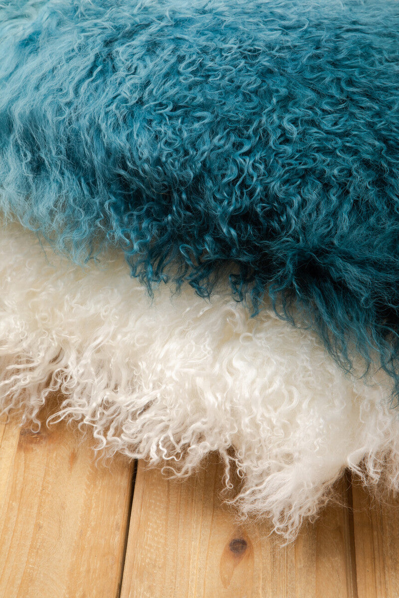 Real Mongolian Fur Teal Square Cushion