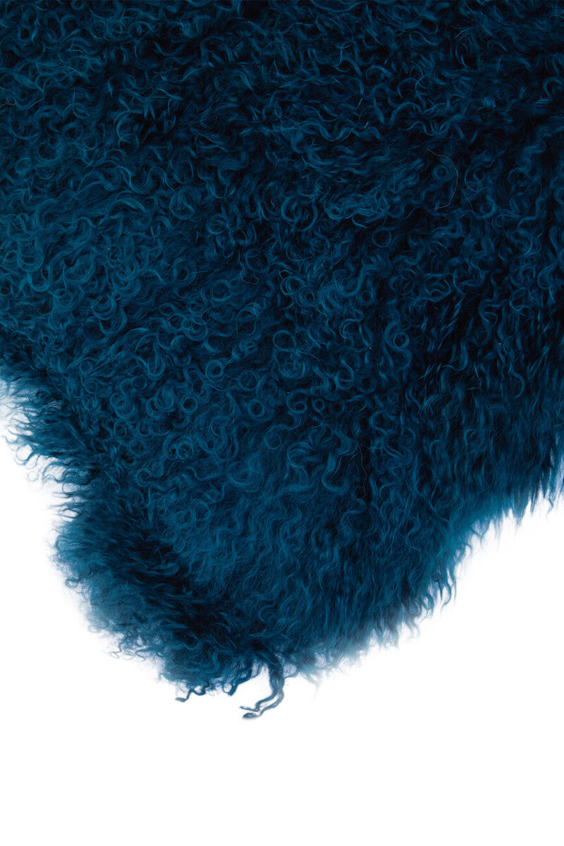 Real Mongolian Fur Teal Square Cushion