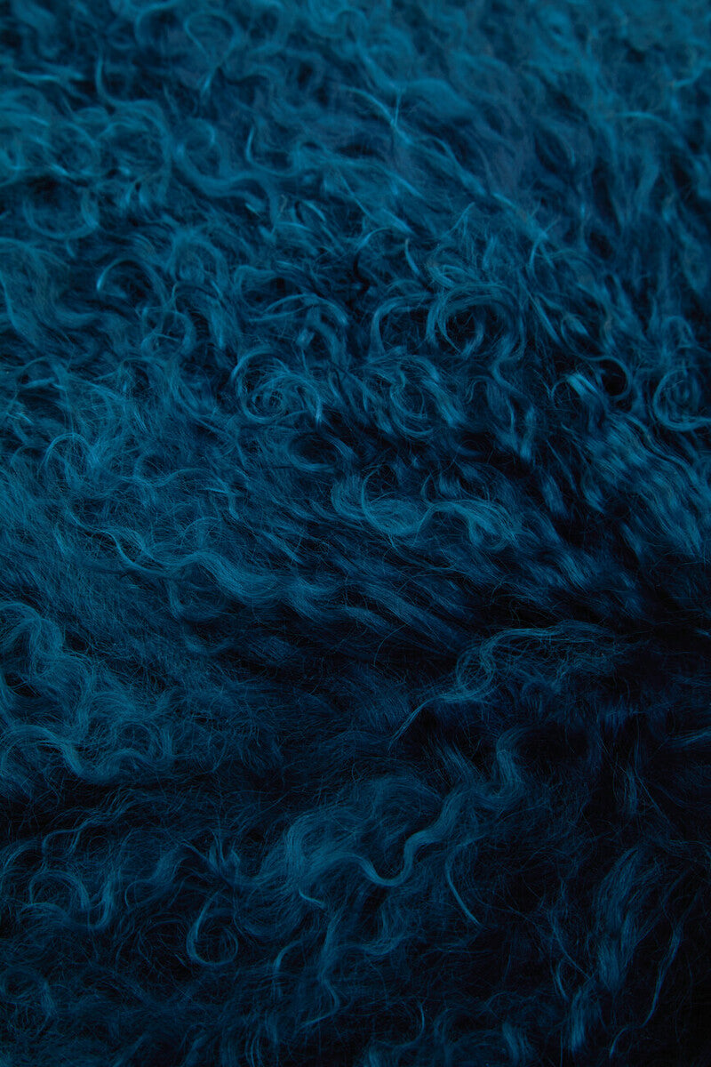 Real Mongolian Fur Teal Square Cushion