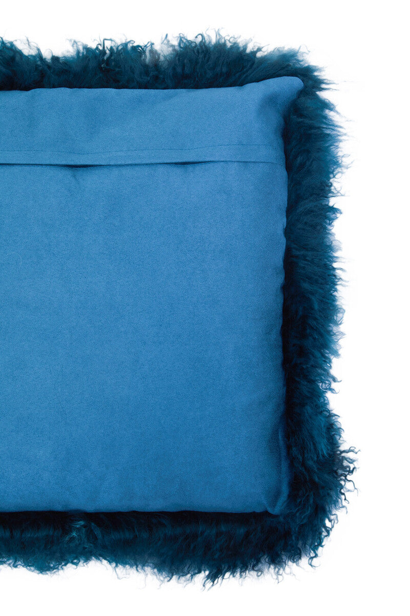 Real Mongolian Fur Teal Square Cushion